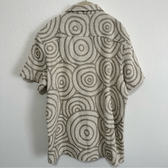 Wellen Cabana Terry Short Sleeve Shirt Men's Large Tan Sand Swirl Beachy Casual - Picture 6 of 9